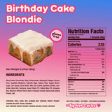 Alpha Prime Supplements Prime Bites Protein Brownie — Birthday Cake Blondie Nutrition Facts panel