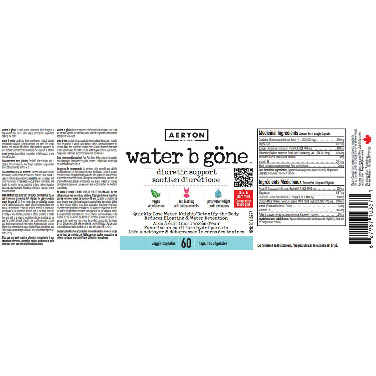 Aeryon Wellness Water B Gone 60 Capsules