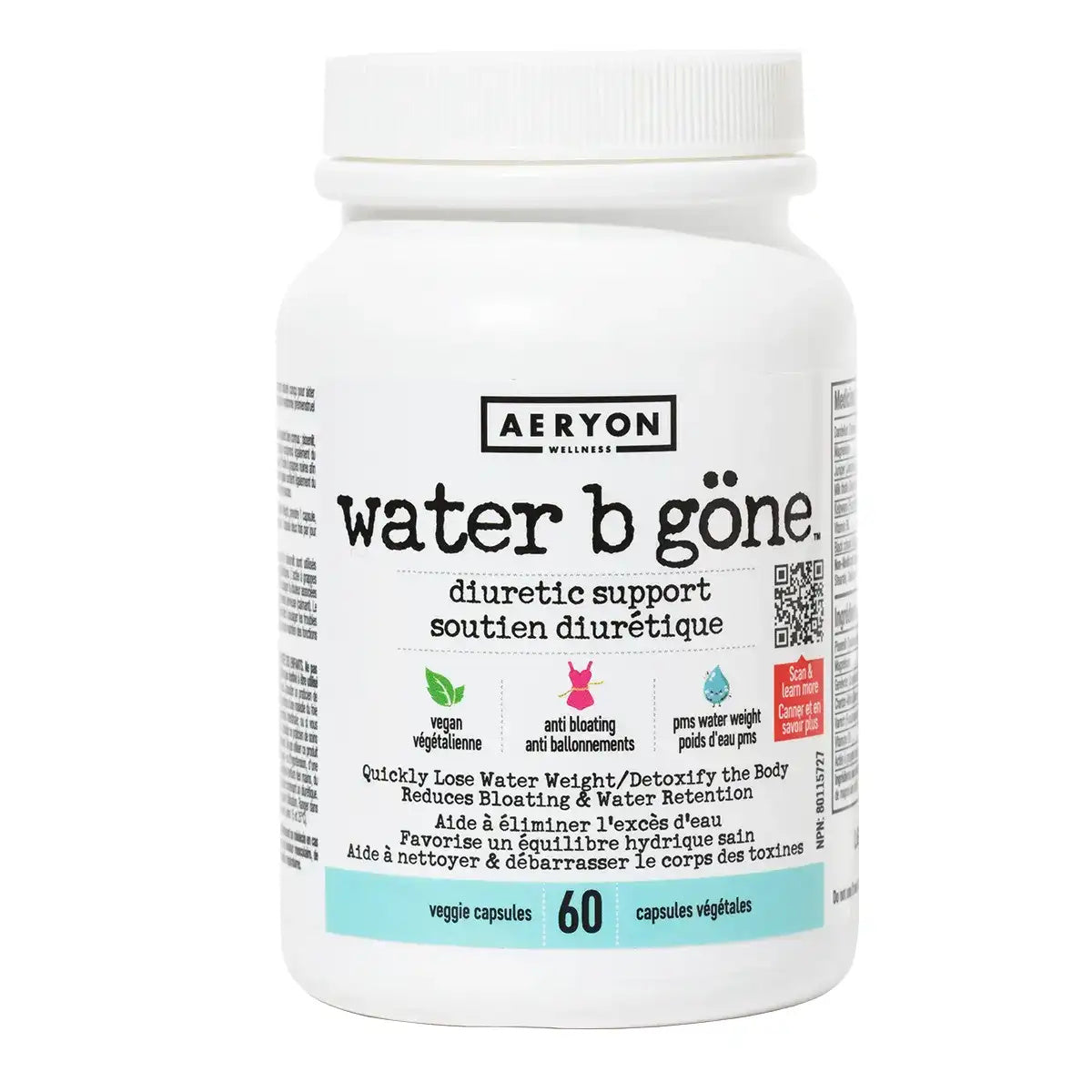 Aeryon Wellness Water B Gone 60 capsules bottle, front label (one of the two products in this combo)