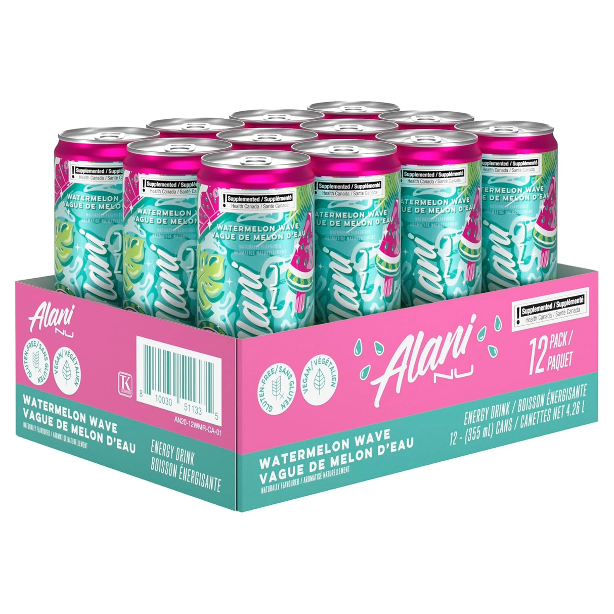 Alani Nu Energy Drink Watermelon Wave (Case of 12 x 355mL Cans)