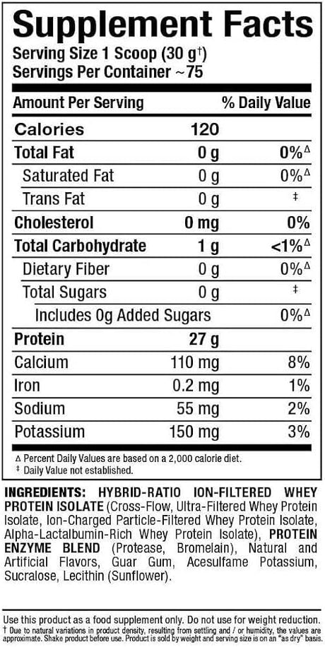 Allmax Isoflex 5lbs Whey Protein Isolate Nutrition Facts Supplement Ingredients list Label