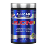 Allmax Essentials Leucine+ 400g tub, front label