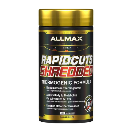 Allmax RapidCuts Shredded Thermogenic Formula 90 Capsules — front label of bottle