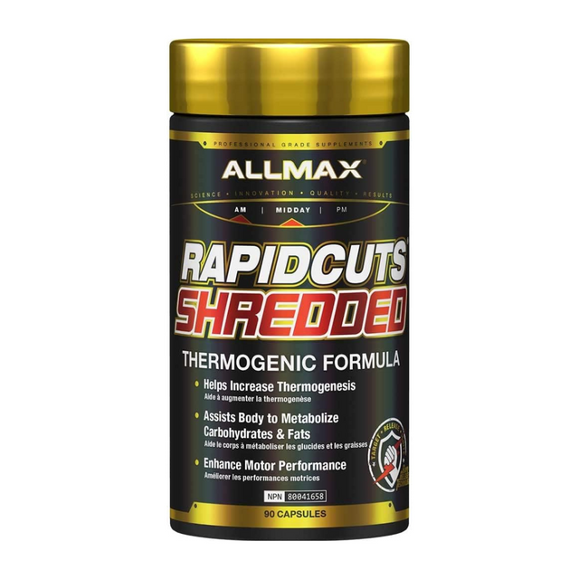 Allmax RapidCuts Shredded Thermogenic Formula 90 Capsules — front label of bottle