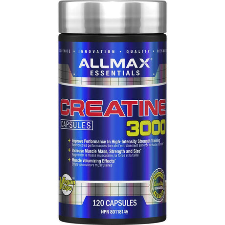 Allmax Essentials Creatine 3000 supplement container on a white background