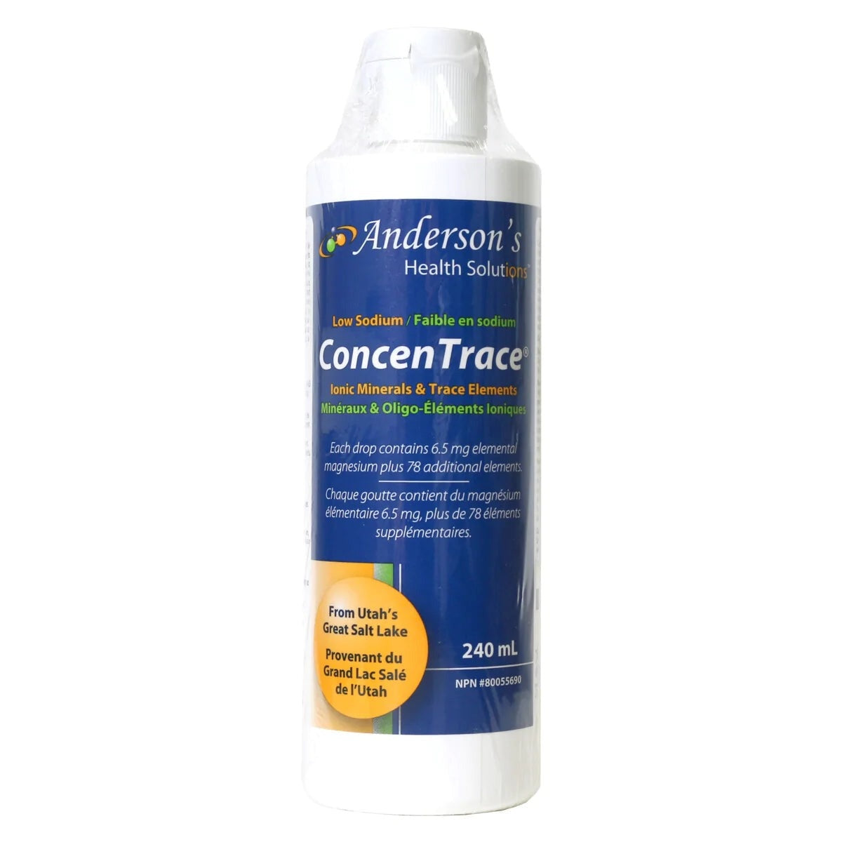 Anderson's Health Solutions ConcenTrace 240mL Natural Electrolytes — front label, low sodium ionic minerals