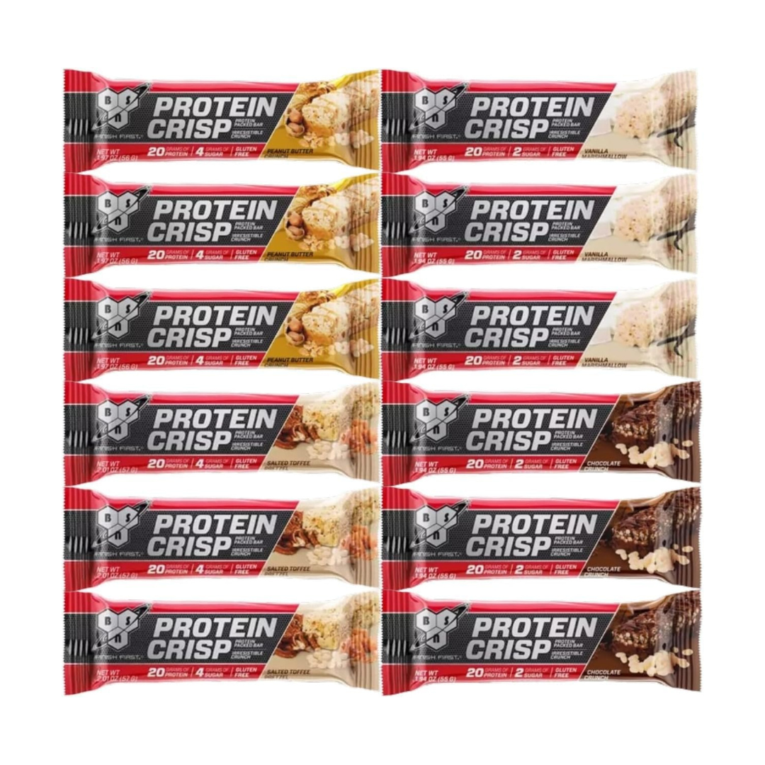 BSN Protein Crisp Bar 4 Flavor Variety Pack (3 Peanut Butter, 3 Vanilla Marshmallow, 3 Chocolate Crunch, 3 Salted Toffee Pretzel)