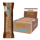 Barebells Protein Bar Brownie Batter box of 12 — single bar front wrapper beside open display box, 55g per bar