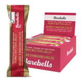 Barebells Protein Bar Peanut Butter & Jelly box of 12 — single bar and open display box, front view, 55g bars
