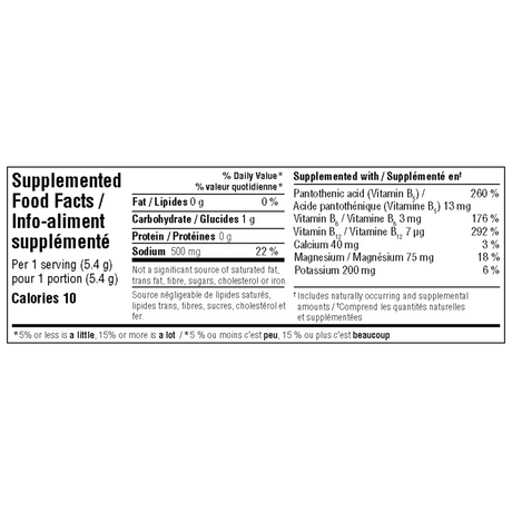 Believe Electrolytes — Supplemented Food Facts panel showing 500 mg sodium per 5.4 g serving
