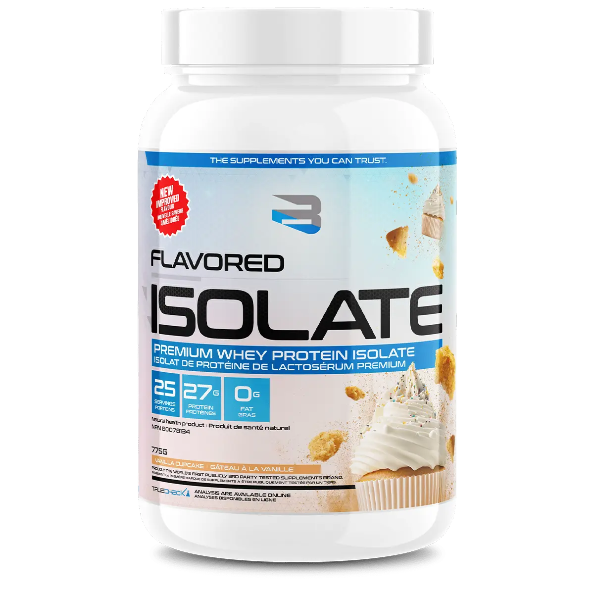 Believe Flavored Isolate Whey Protein Powder Supplement 25 Servings 775g Vanilla Cupcake Flavour