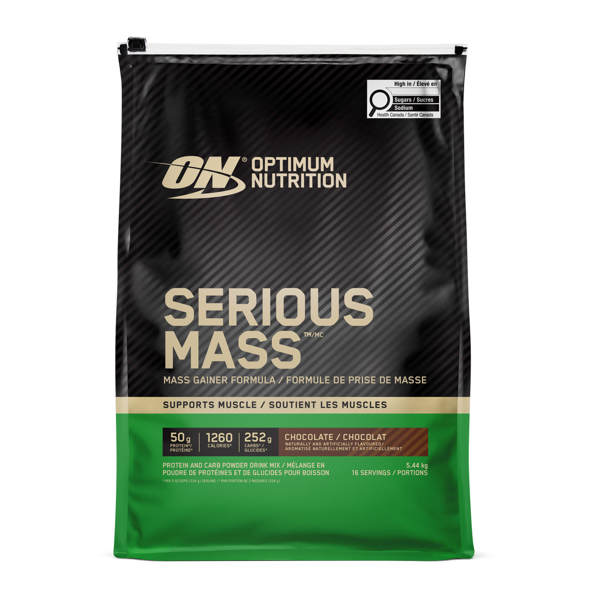 Optimum Nutrition Serious Mass supplement mass gainer formula chocolate 12lbs bag