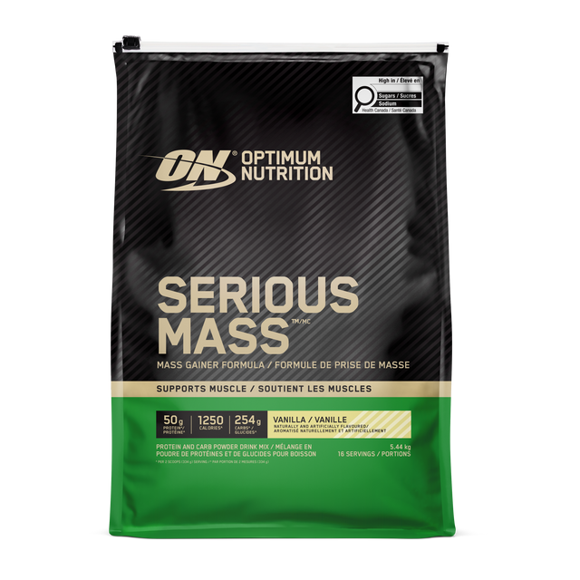 Optimum Nutrition Serious Mass supplement mass gainer formula vanilla 12lbs bag