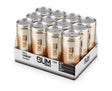 12-pack of Bum Energy drinks in a cardboard box on a white background