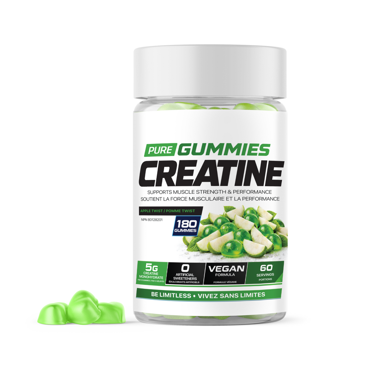 Limitless Pharma Pure Creatine Gummies 180 Gummies — Apple Twist tub, front label
