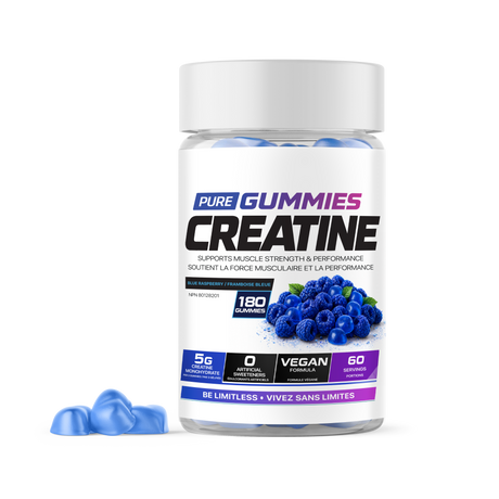 Limitless Pharma Pure Creatine Gummies 180 Gummies — Blue Raspberry tub, front label
