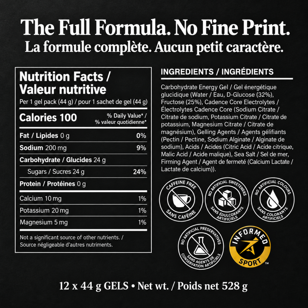 Cadence Fuel Gel Original — Nutrition Facts and Ingredients panel