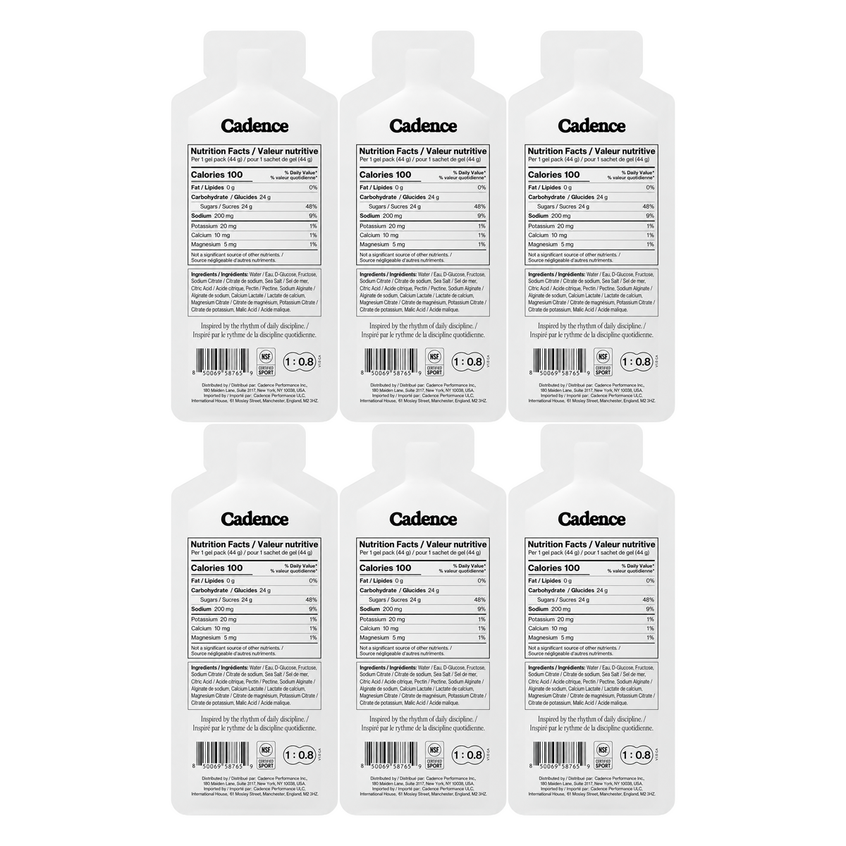 Cadence Fuel Gel Original — Nutrition Facts panel