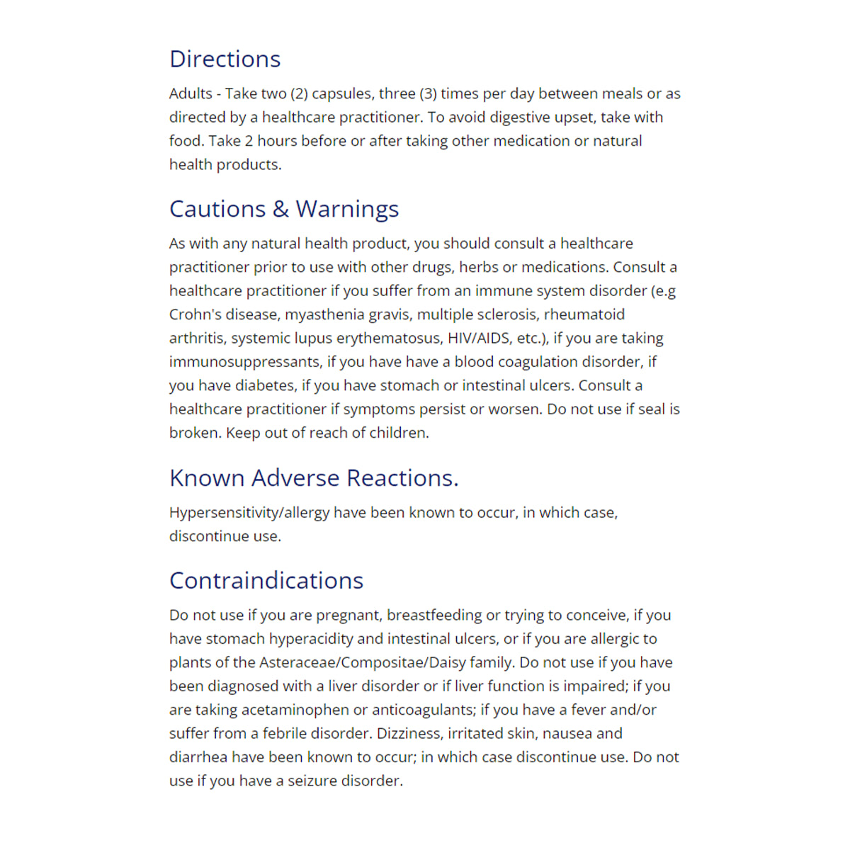 Canprev Black Walnut Complex 120 Capsules Directions label with directions, cautions, and adverse reactions 