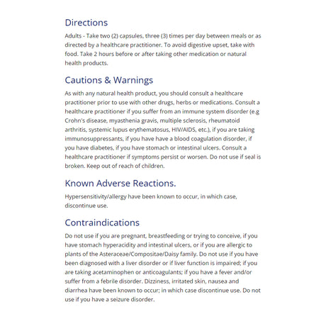 Canprev Black Walnut Complex 120 Capsules Directions label with directions, cautions, and adverse reactions 