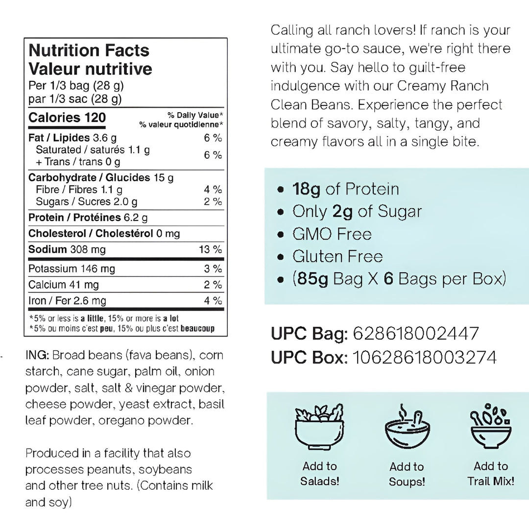 Nutraphase Clean Beans Creamy Ranch (Box of 6)