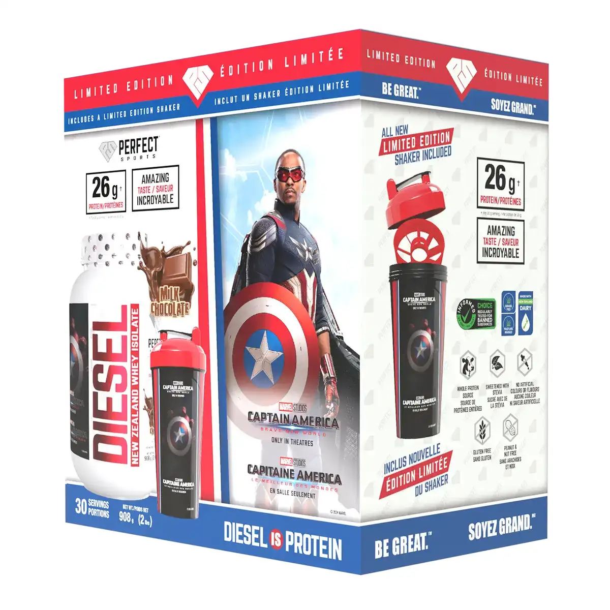 Perfect Sports Captain America Limited Edition Diesel 2LB + Shaker Box Set (Chocolate)