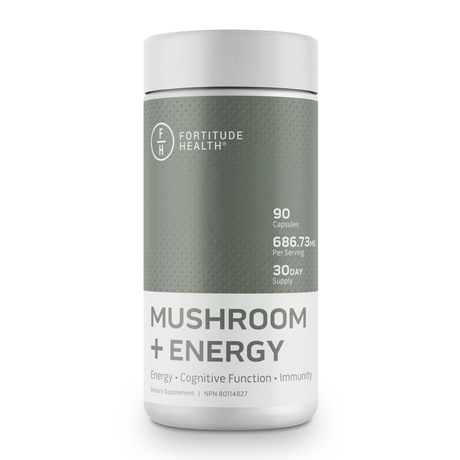 Fortitude Health Mushroom + Energy 90 Capsules bottle, front label