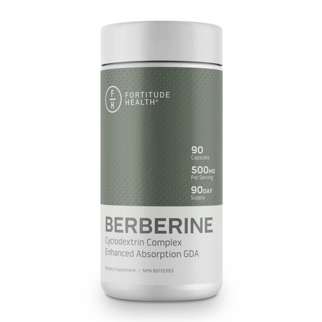 Fortitude Health Berberine 90 Capsules — front label bottle, cyclodextrin complex, 500 mg per serving