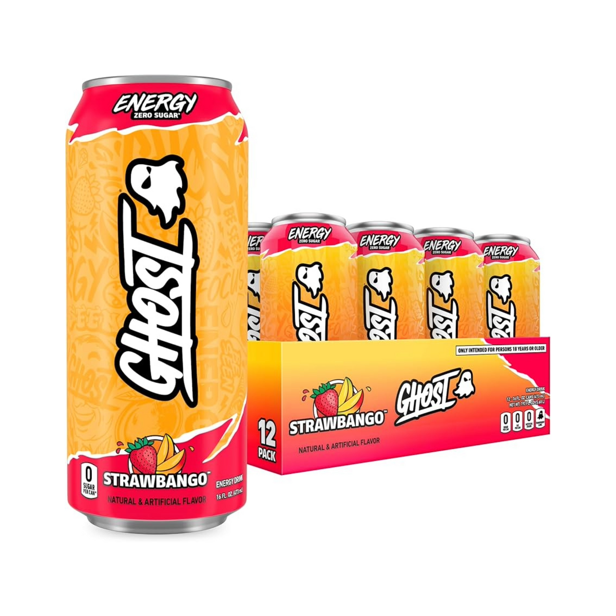 Ghost Energy Drink Strawbango (Case of 12 x 473ml Cans)