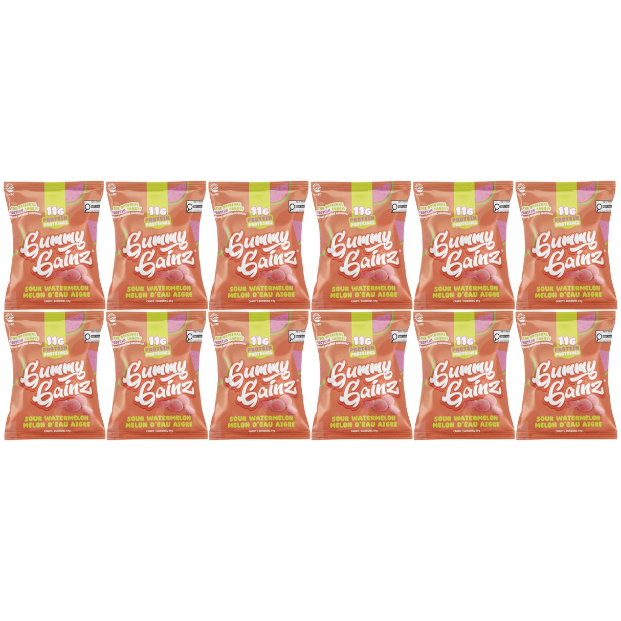 Gummy Gainz Protein Candy Sour Watermelon (Box of 12 Bags)