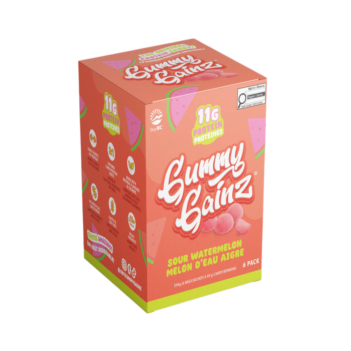 Gummy Gainz Protein Candy Sour Watermelon (Box of 6)