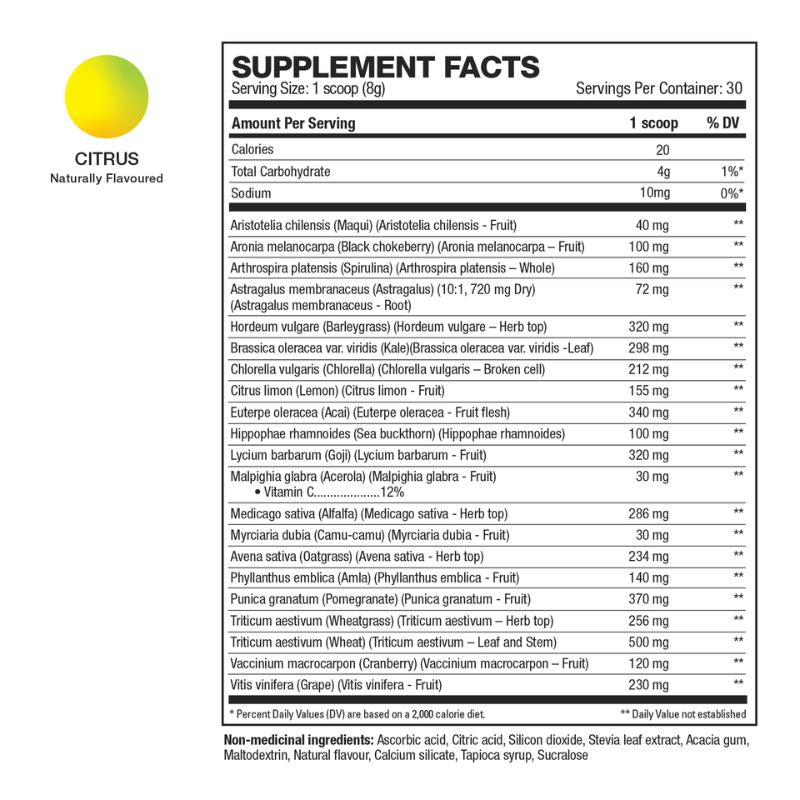 HDMuscle GreensHD Citrus Nutrition Facts Ingredient Label