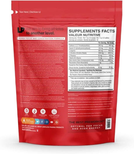 Limitless pharma BLOW pre workout formula rear label pink lemonade flavor ingredients list