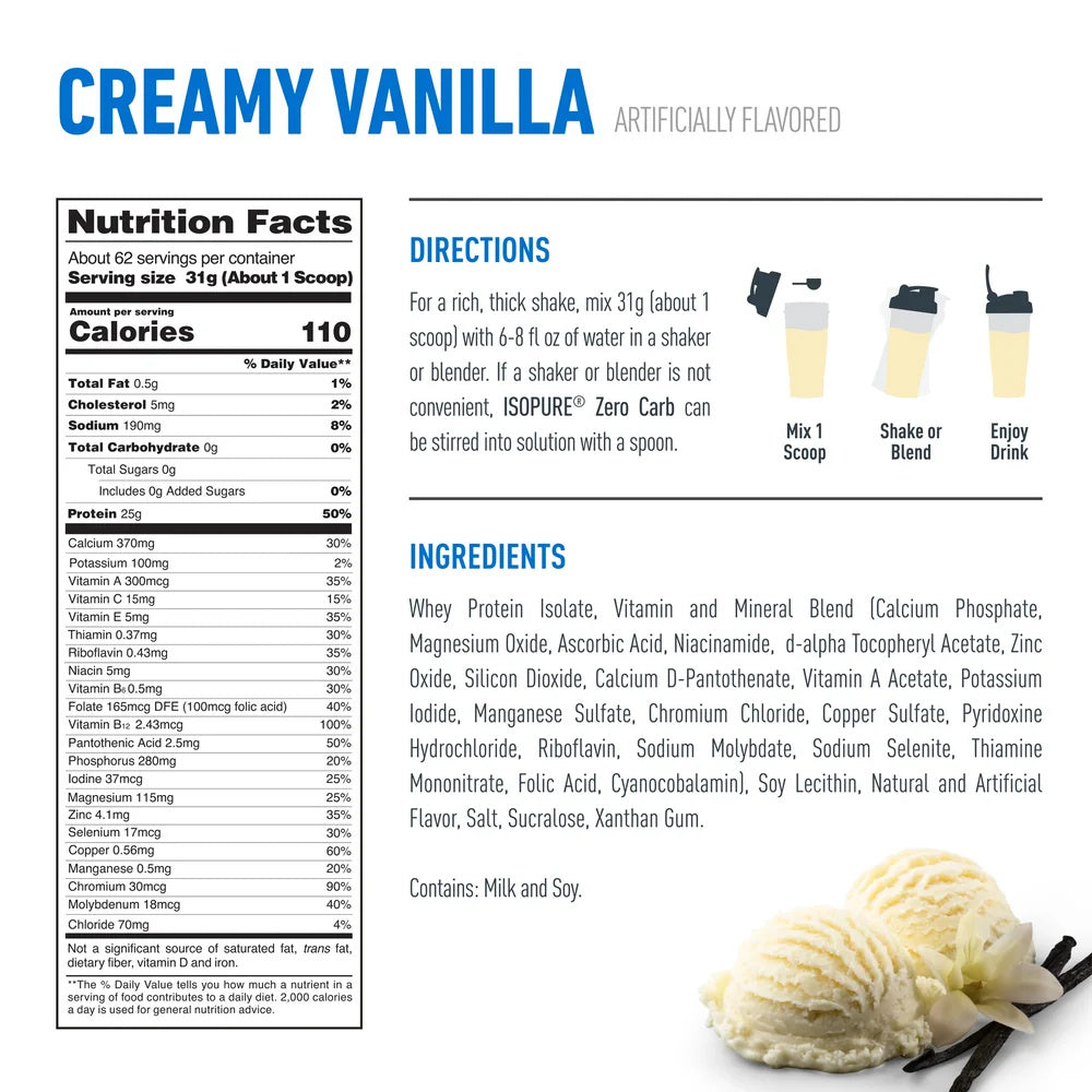 IsoPure Zero Carb Whey Isolate Protein 62 Servings