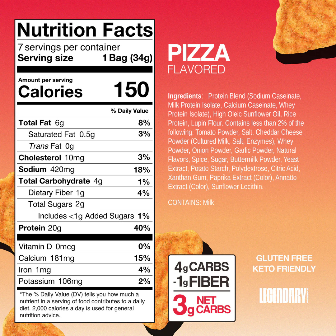 Legendary Foods Protein Chips (Box of 7 Bags) 34g Each - Pizza