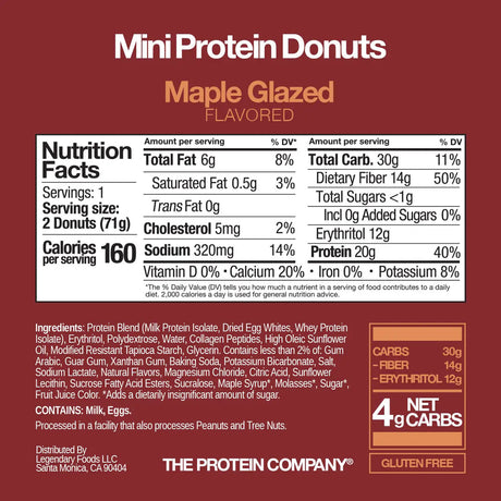 Legendary Foods Mini Protein Donuts — Maple Glazed Nutrition Facts panel