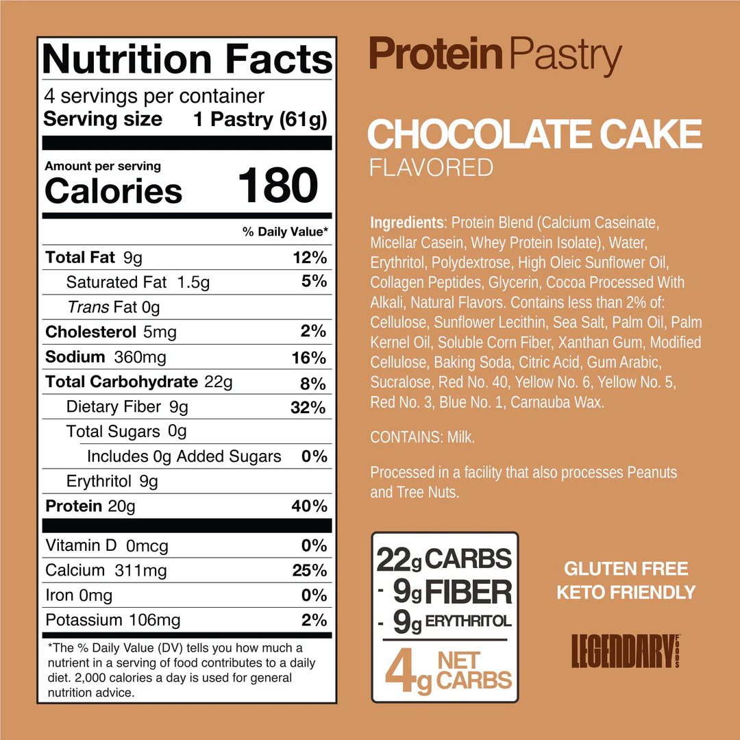 Legendary Foods Tasty Pastry - Chocolate Cake (Box of 10)