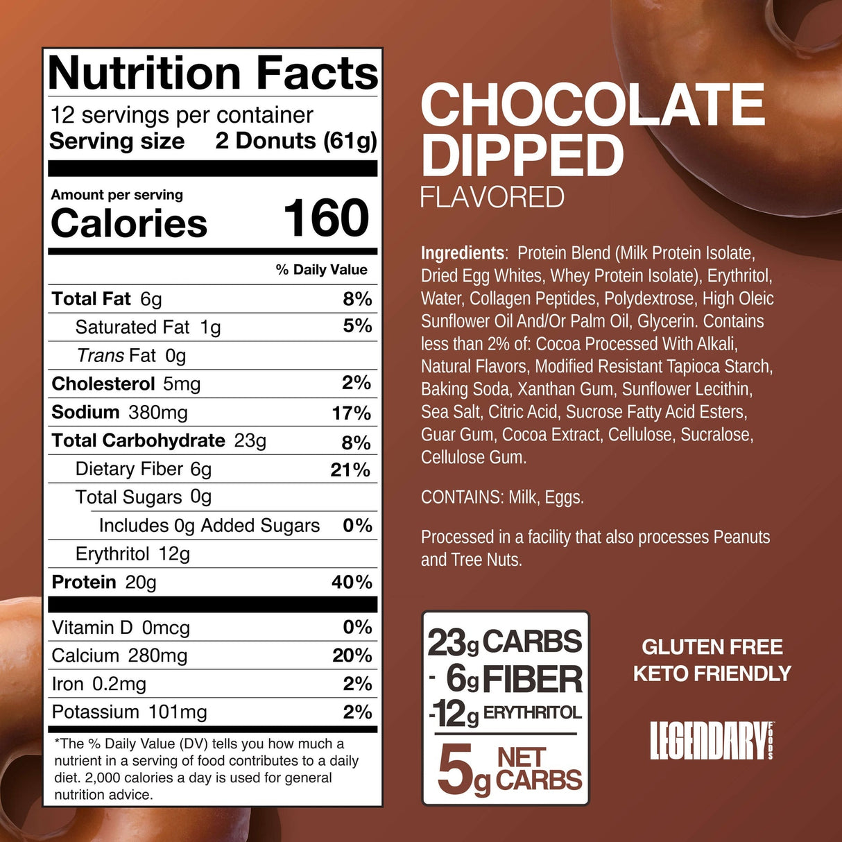 Legendary Foods Protein Donuts Chocolate Glazed (Box of 12)