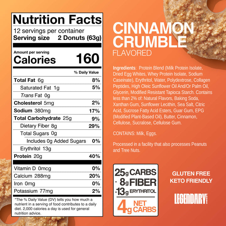 Legendary Foods Protein Donuts Cinnamon Crumble (Box of 12)