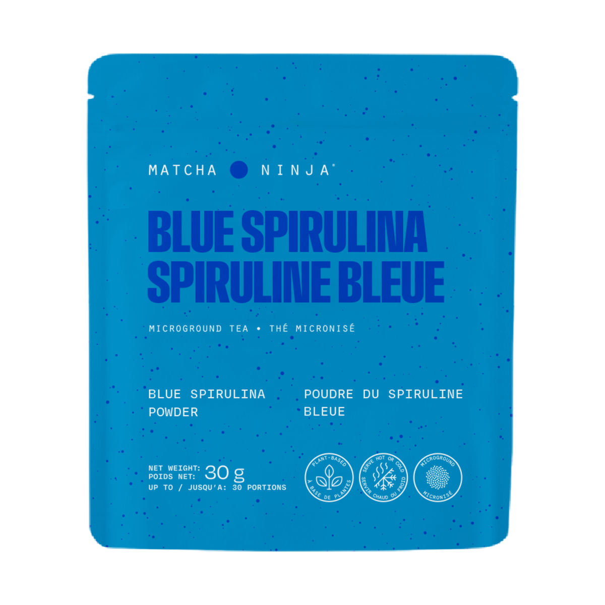 Matcha Ninja Blue Spirulina 30g pouch, front label