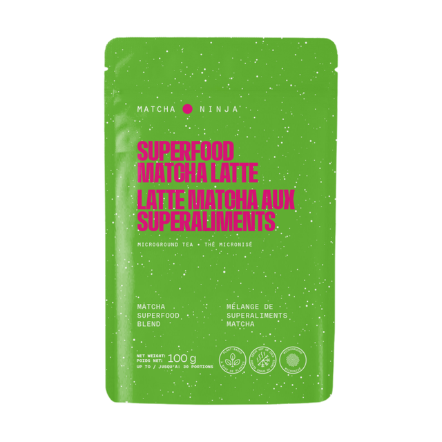 Matcha Ninja Superfood Matcha Latte 100g pouch, front label