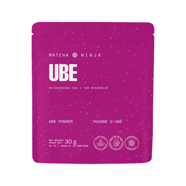 Matcha Ninja Ube Powder 30g, front label with magenta background