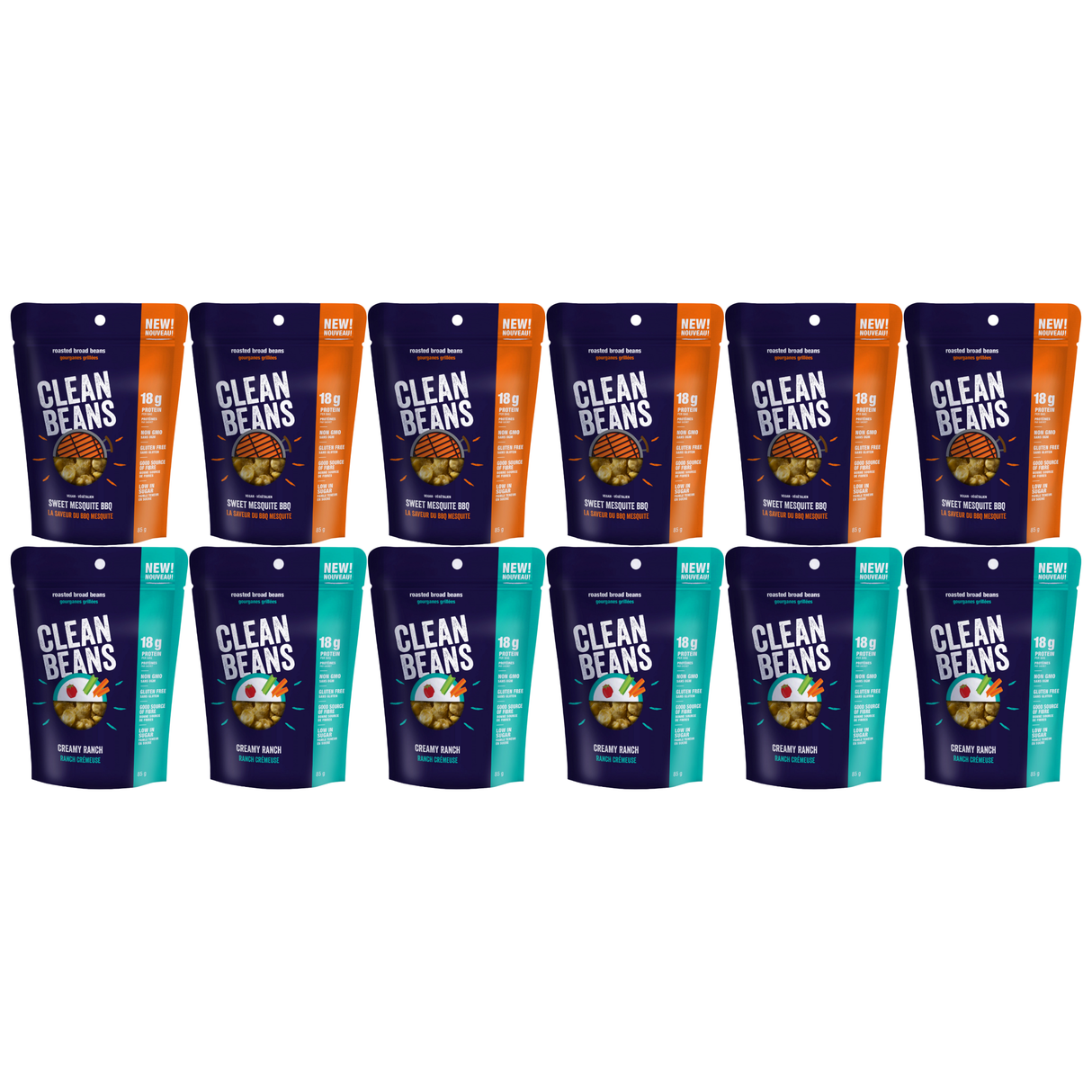 Nutraphase Clean Beans Sweet Mesquite BBQ & Creamy Ranch Variety Pack (12 x 85g Bags)