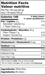 Nutrition facts Ingredient label for OG foods Cream of Rice 1450g Unflavoured Ground white rice