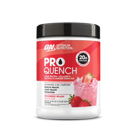 Optimum Nutrition Pro Quench powder drink mix container on a white background