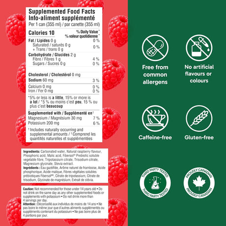 Organika Refresher Sparkling Electrolyte — Raspberry Supplement Facts panel and ingredient list