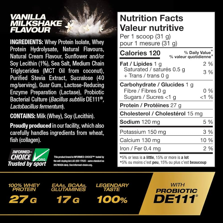 PVL Isogold 5lbs Vanilla Milkshake whey protein isolate tub rear nutrition facts supplement label