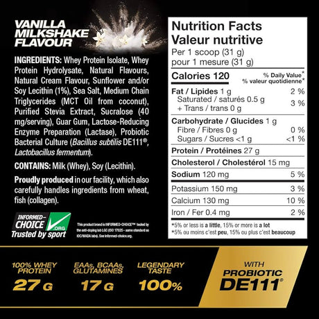 PVL Isogold 5lbs Vanilla Milkshake whey protein isolate tub rear nutrition facts supplement label