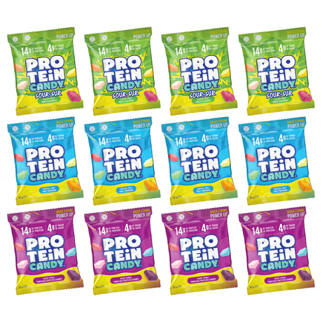 Protein Candy Sour, Berry, Tropical Fruit Variety (Pack of 12): Sour Classic Fruit, Berry Punch and Tropical Fruit bags