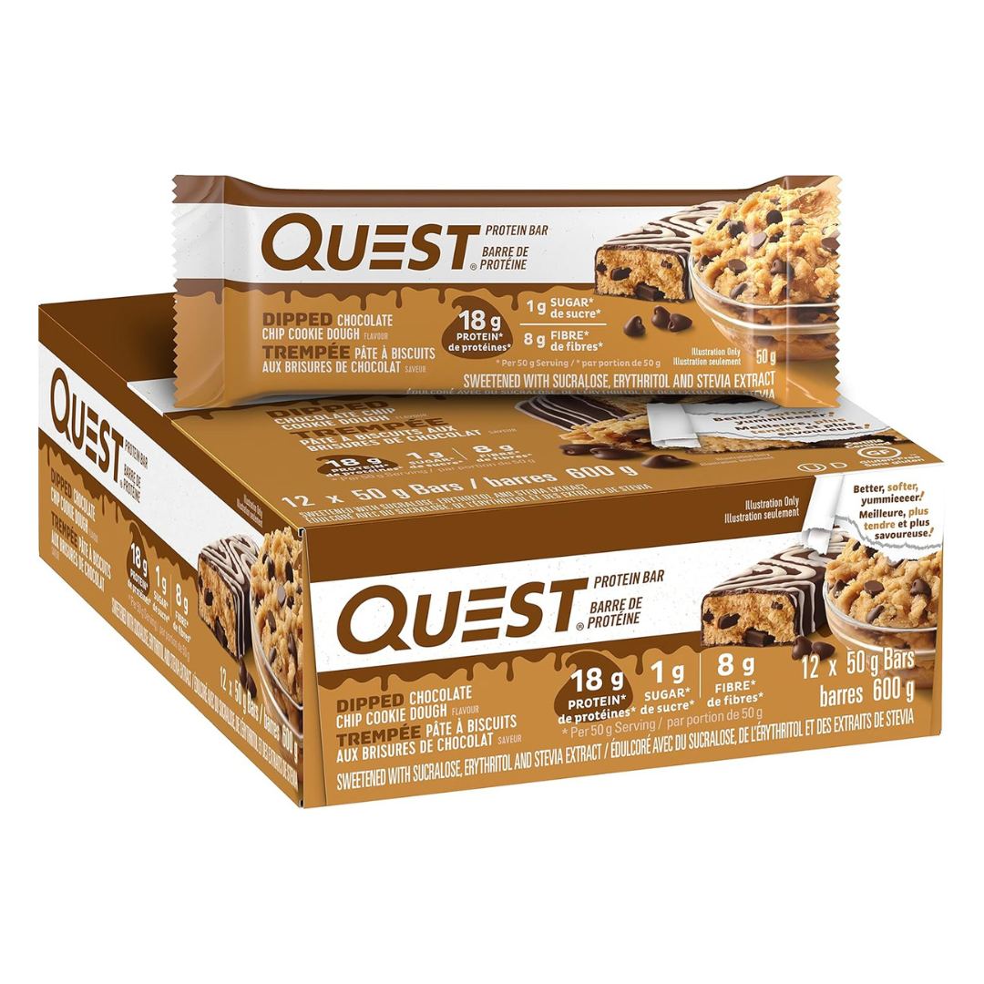 Quest Dipped Protein Bar Chocolate Chip Cookie Dough - Box of 12 Bars